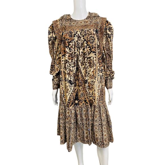 ULLA JOHNSON Beige Corduroy Paisley Printed Knee Length Hannah Dress Size 8